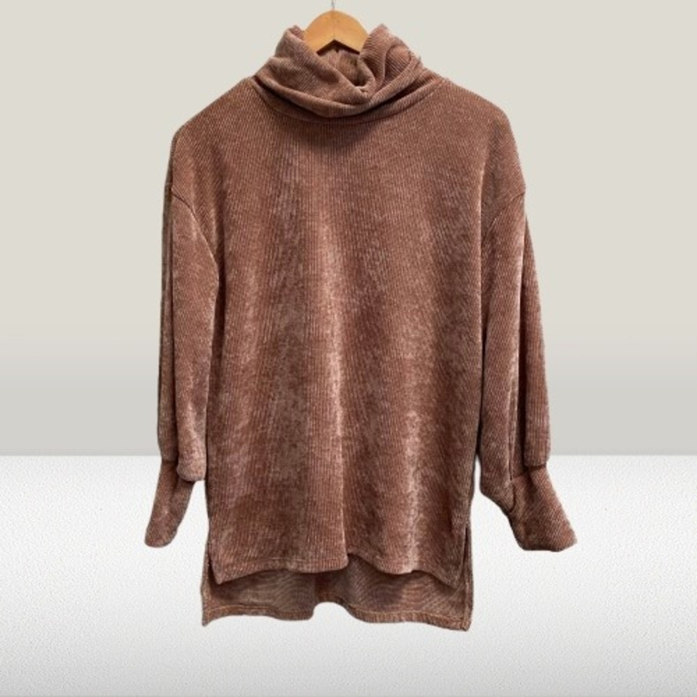 NEW If She Loves Women's Chenille Sweater Cowl Neck Tan‎ Small